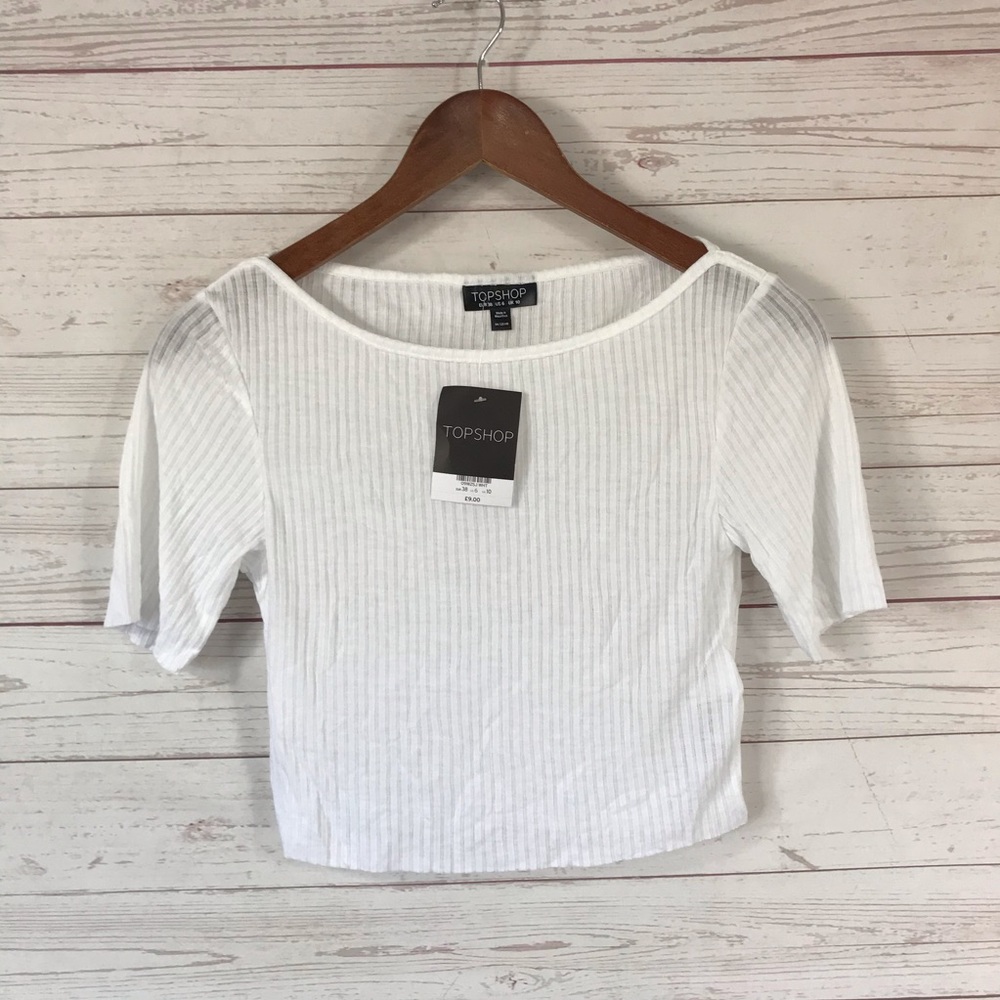 Topshop Short Sleeve Ribbed Crop Top US 6 NWT